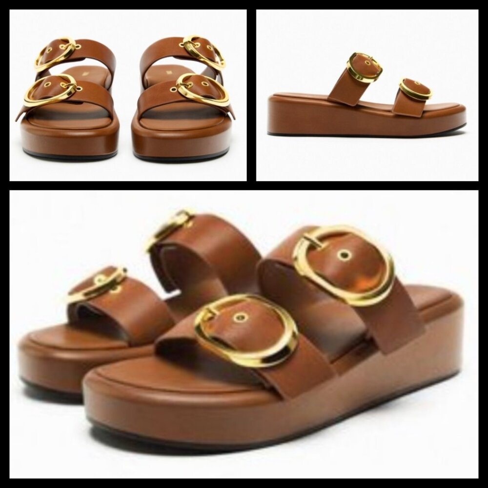 Zara Leather Platform Buckle Sandals - NWT - Picture 16 of 16